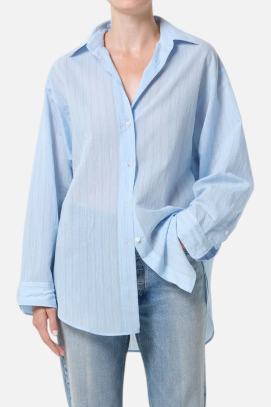 AGOLDE Sona Shirt in Fontana Stripe and Powder Blue – side view