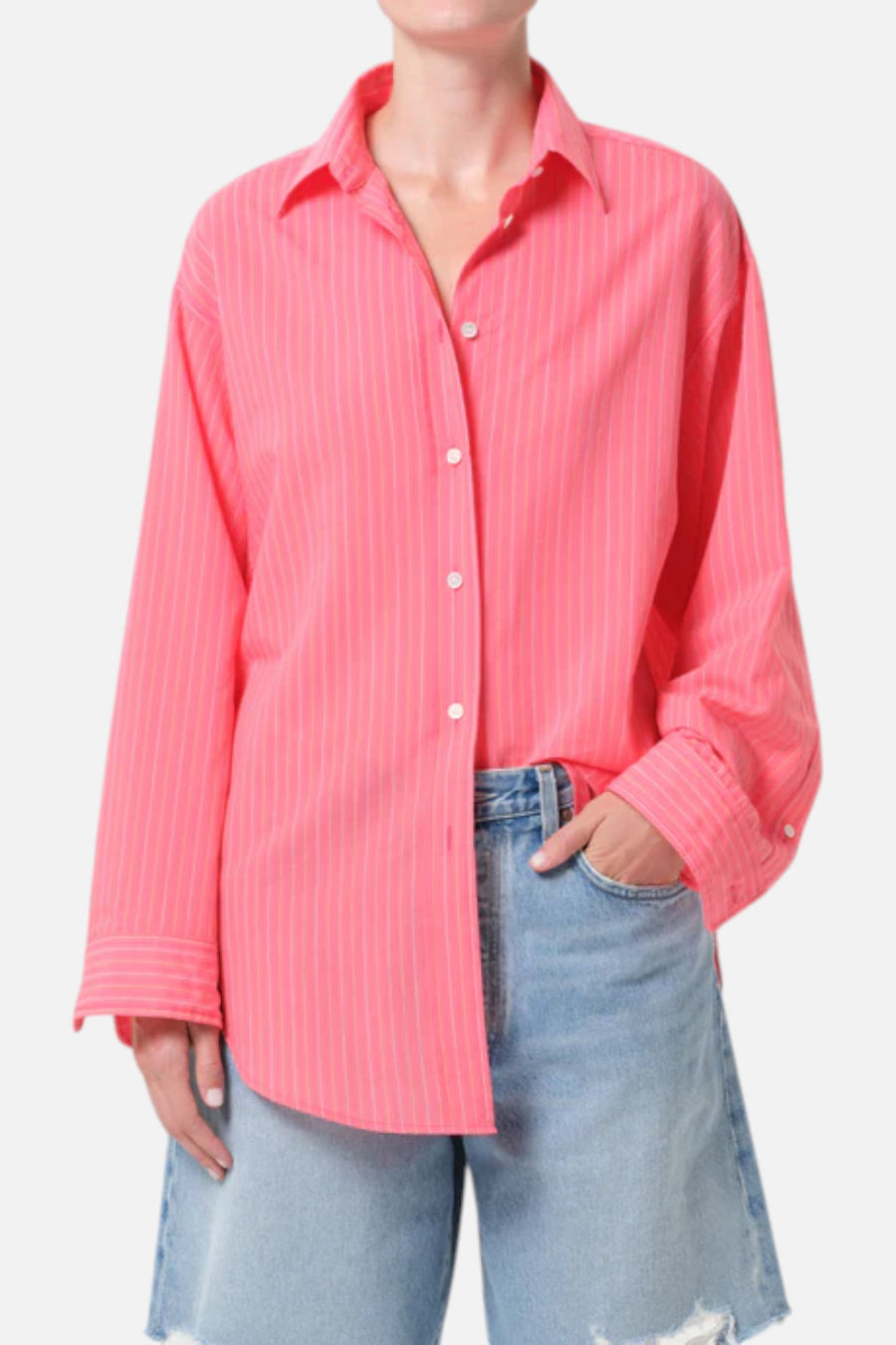 AGOLDE Sona Shirt in Fontana Stripe & Candy – side view