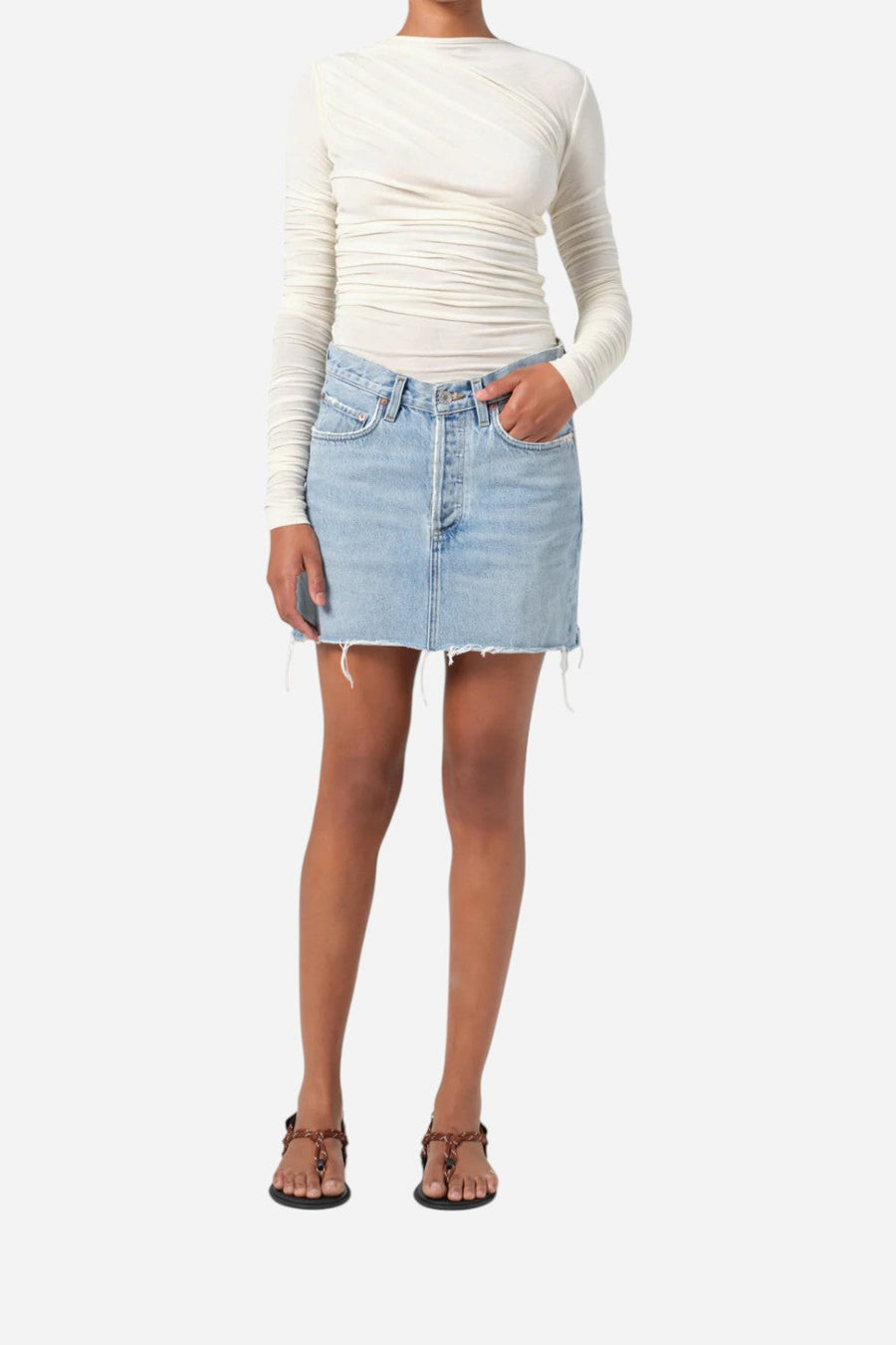 Agolde V-Waist Mini Skirt in Force – front view