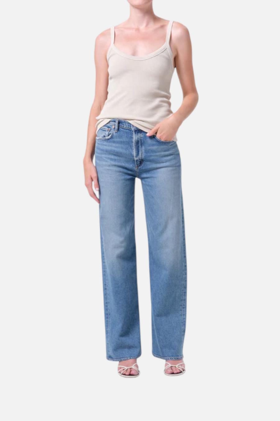 Agolde Women's Ren High Rise Wide Leg 32" in Measure – front view