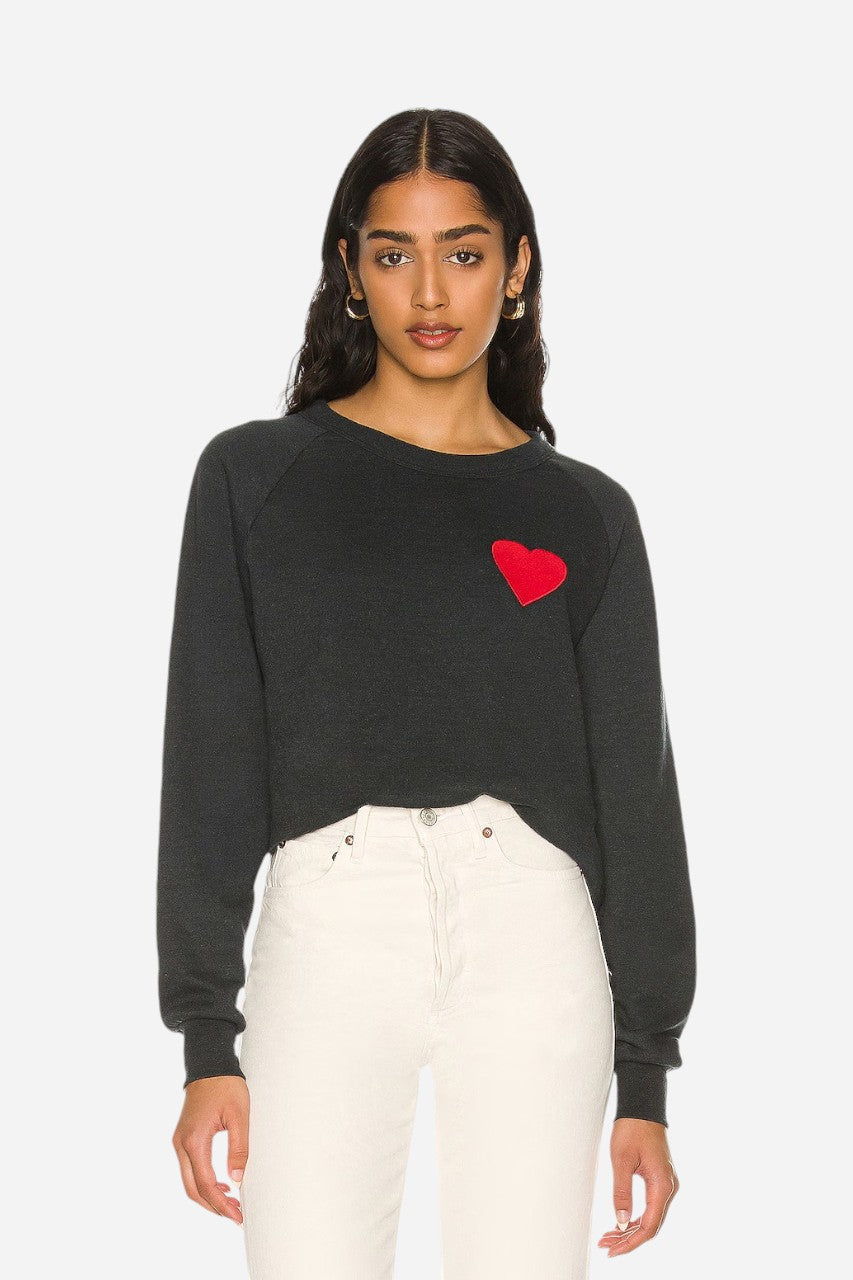 Aviator Nation Heart Stitch Crew Sweatshirt in Charcoal