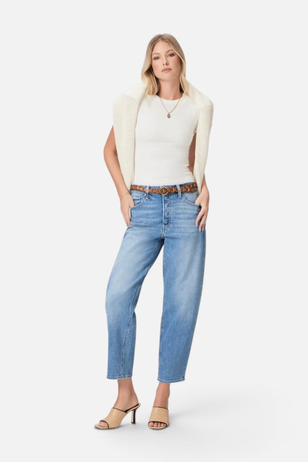 Alexis Covered Button Fly Jeans in Exhibition Distressed