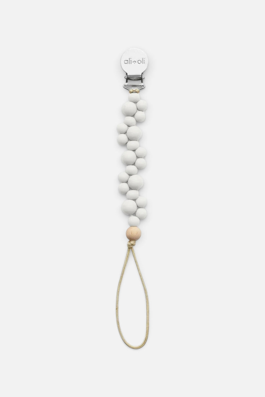 Ali + Oli Pacifier Clip Bubbles in Pure White – front view