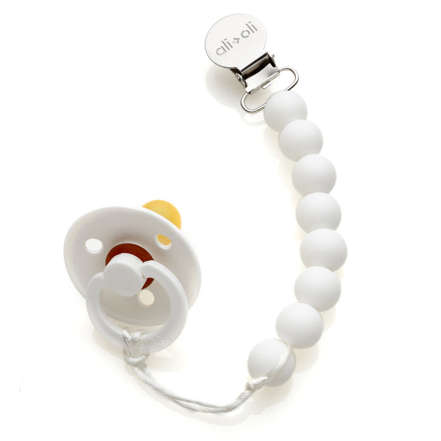 Ali + Oli Pacifier Clip in White – back view