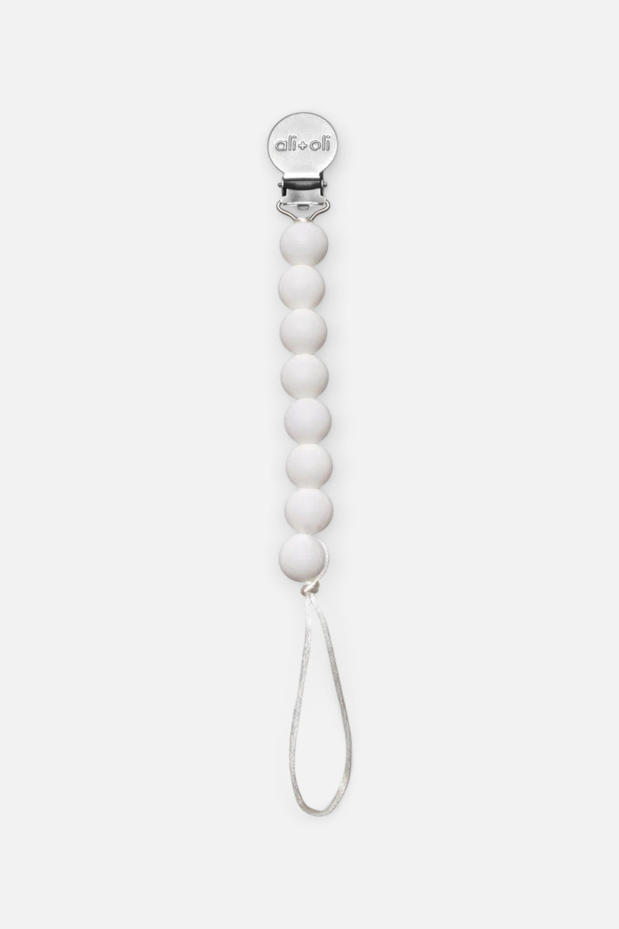 Ali + Oli Pacifier Clip in White – front view