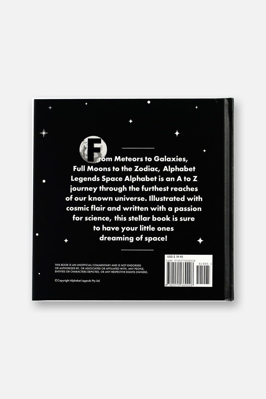 Alphabet Legends Space Alphabet Book – back view