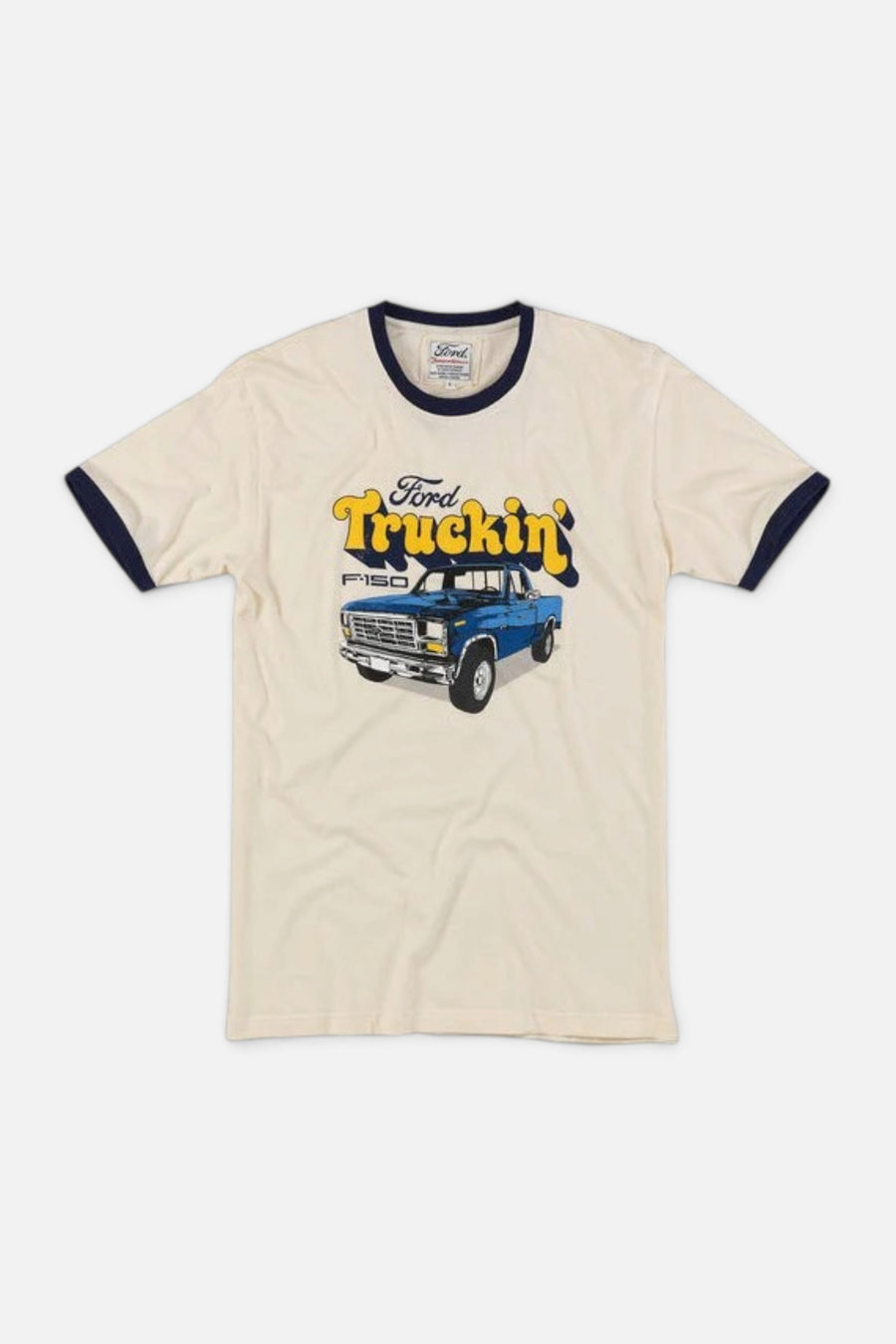 American Needle Brass Tacks Ringer Ford Trucks Tee in Cream Navy – front view