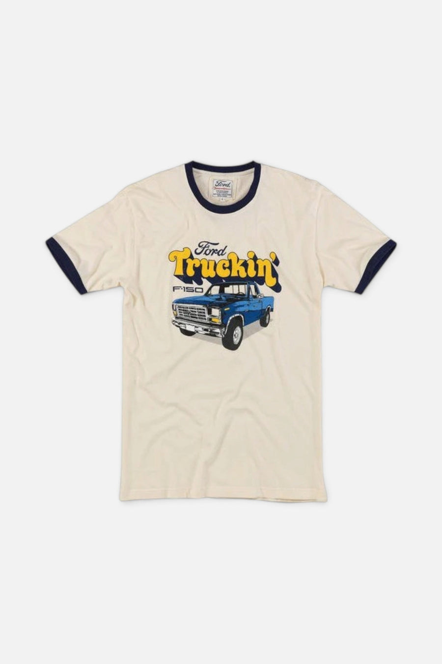 American Needle Brass Tacks Ringer Ford Trucks Tee in Cream Navy – side view