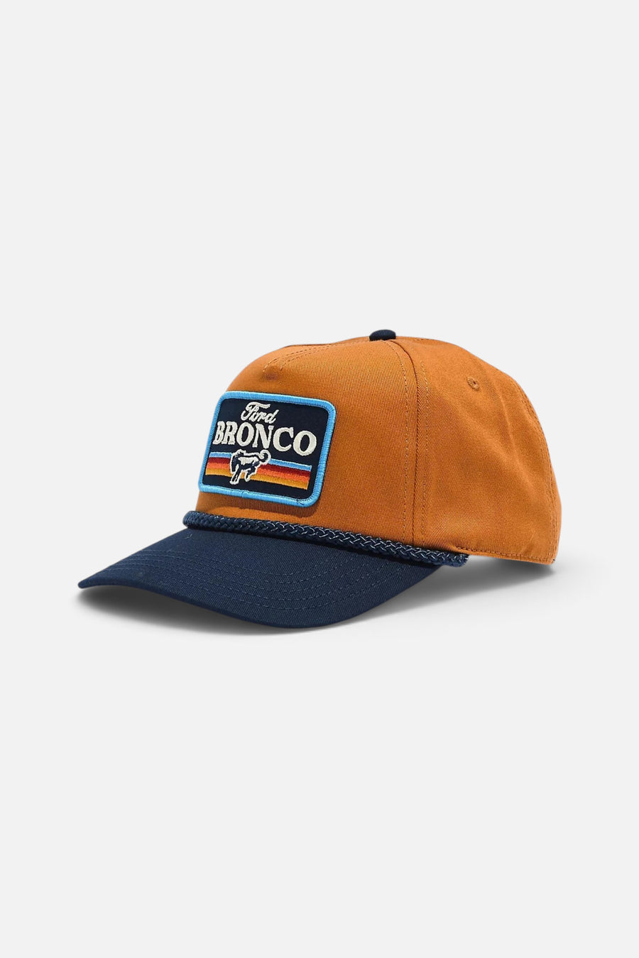 American Needle Ford Bronco Roscoe Snapback Hat in Light Hazel Navy – front view