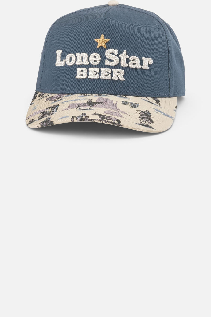 American Needle Lone Star Beer Buckhorn Hat in Navy and Stone – front view