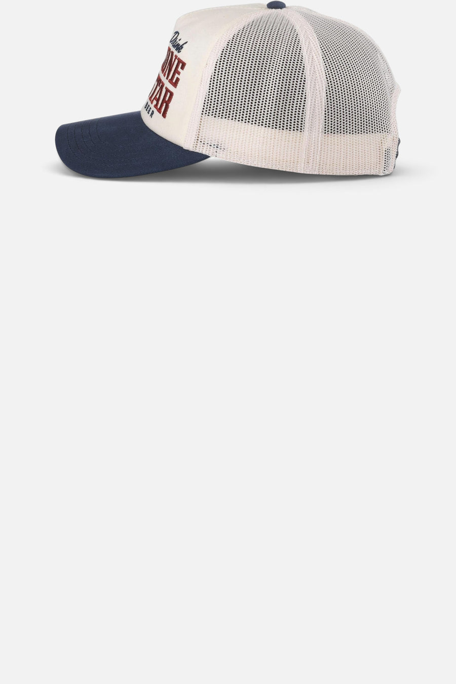 American Needle Lone Star Beer Remington Trucker Hat in Ivory and Navy – side view