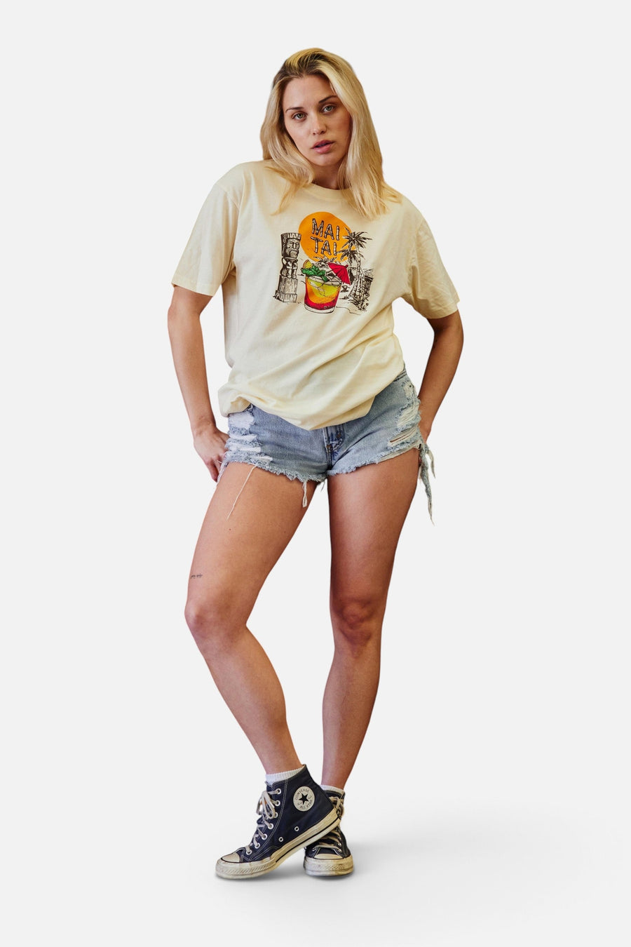 American Needle Mai Tai Brass Tacks Tee in Cream – on model