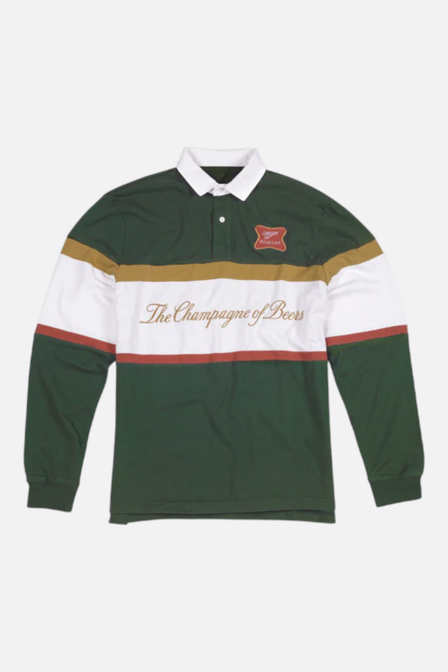 American Needle Men's Miller High Life Fieldhouse Rugby Polo Long Sleeve Shirt – front view