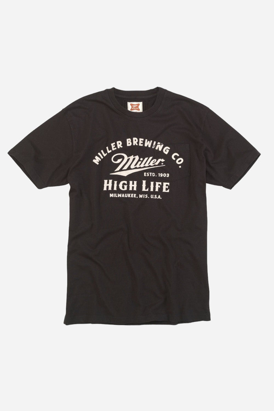 American Needle Miller High Life Burton Pocket Tee in Black – front view
