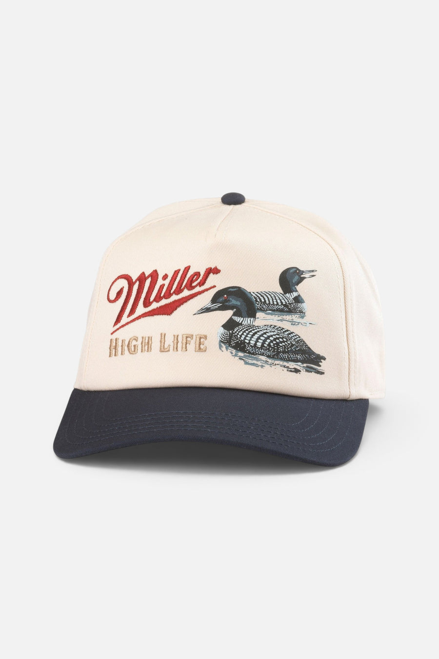 American Needle Miller High Life Roscoe Twill Hat in Ivory and Navy – front view
