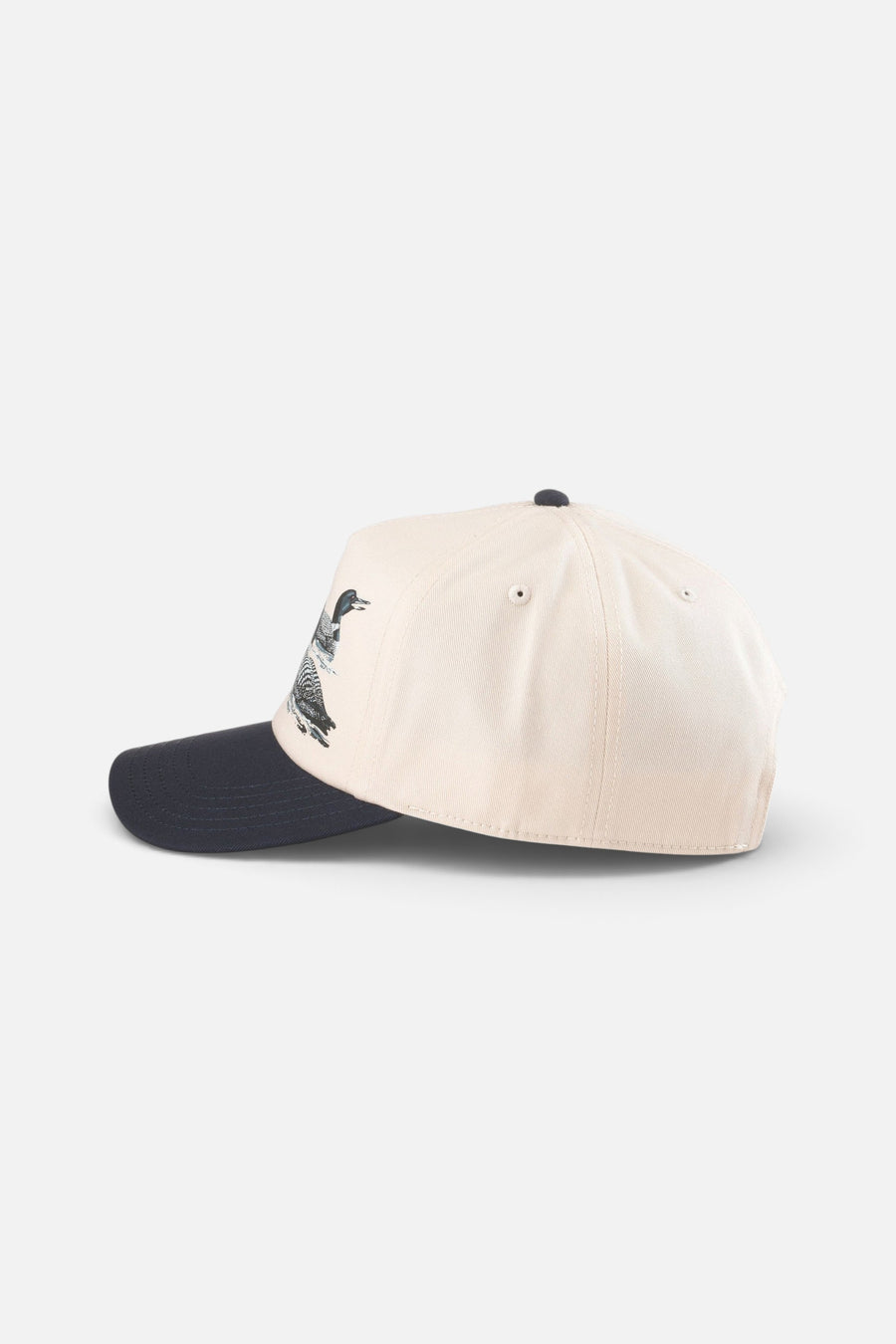 American Needle Miller High Life Roscoe Twill Hat in Ivory and Navy – side view