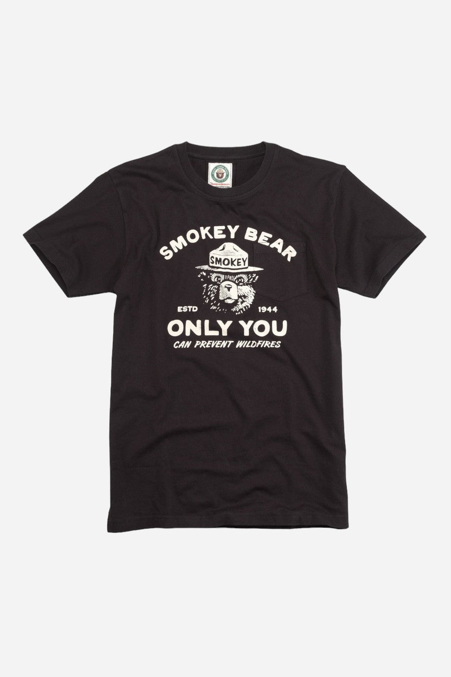 American Needle Smokey Bear Burton Pocket Tee in Black – front view