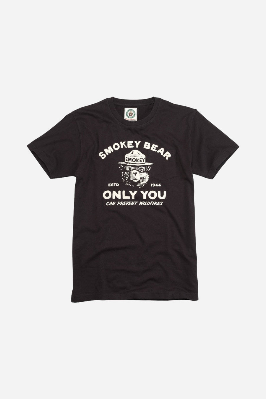 American Needle Smokey Bear Burton Pocket Tee in Black – front view