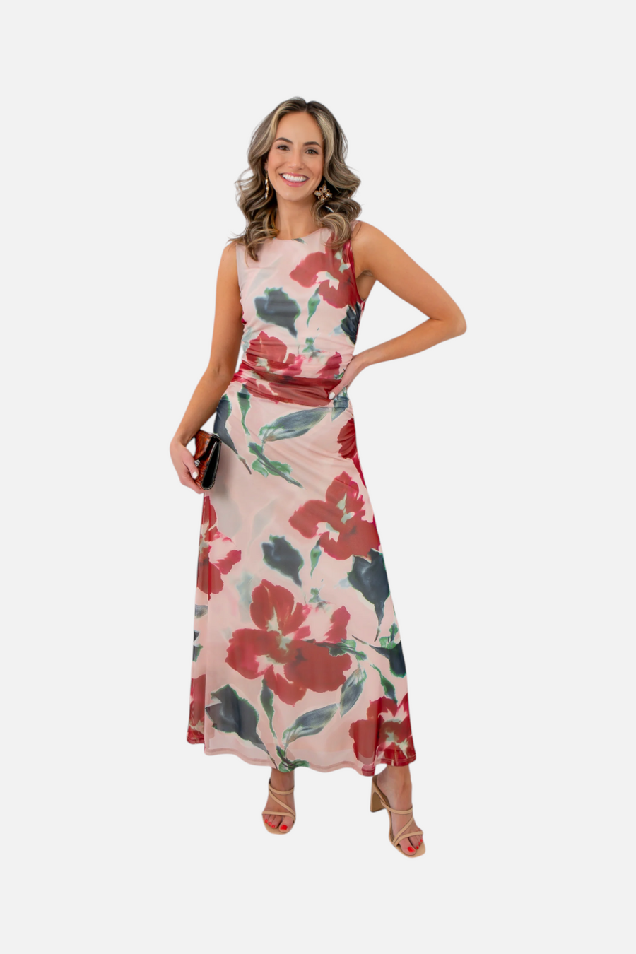 Minkpink Women's Arabella Mesh Midi Dress in Red Floral