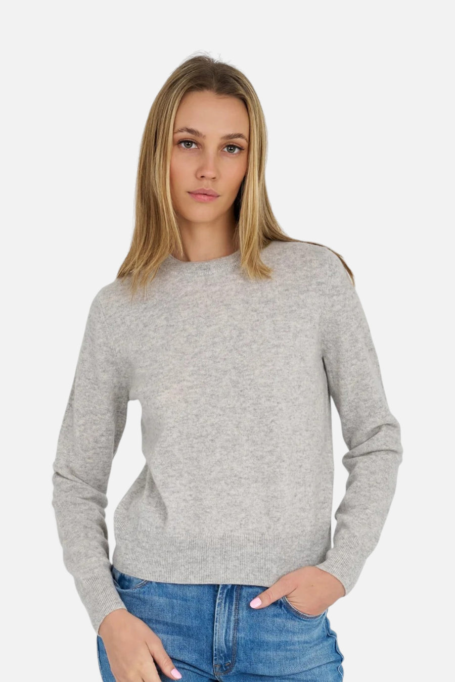 Archer Cashmere Crew Cashmere Solid Rugby in Light Heather Grey – front view
