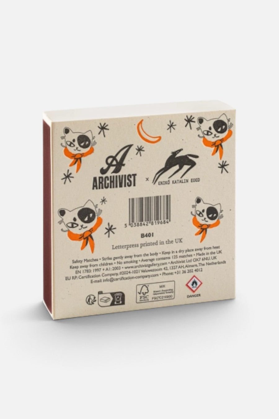 Archivist Black Spotted Kitten Square Matches – detail