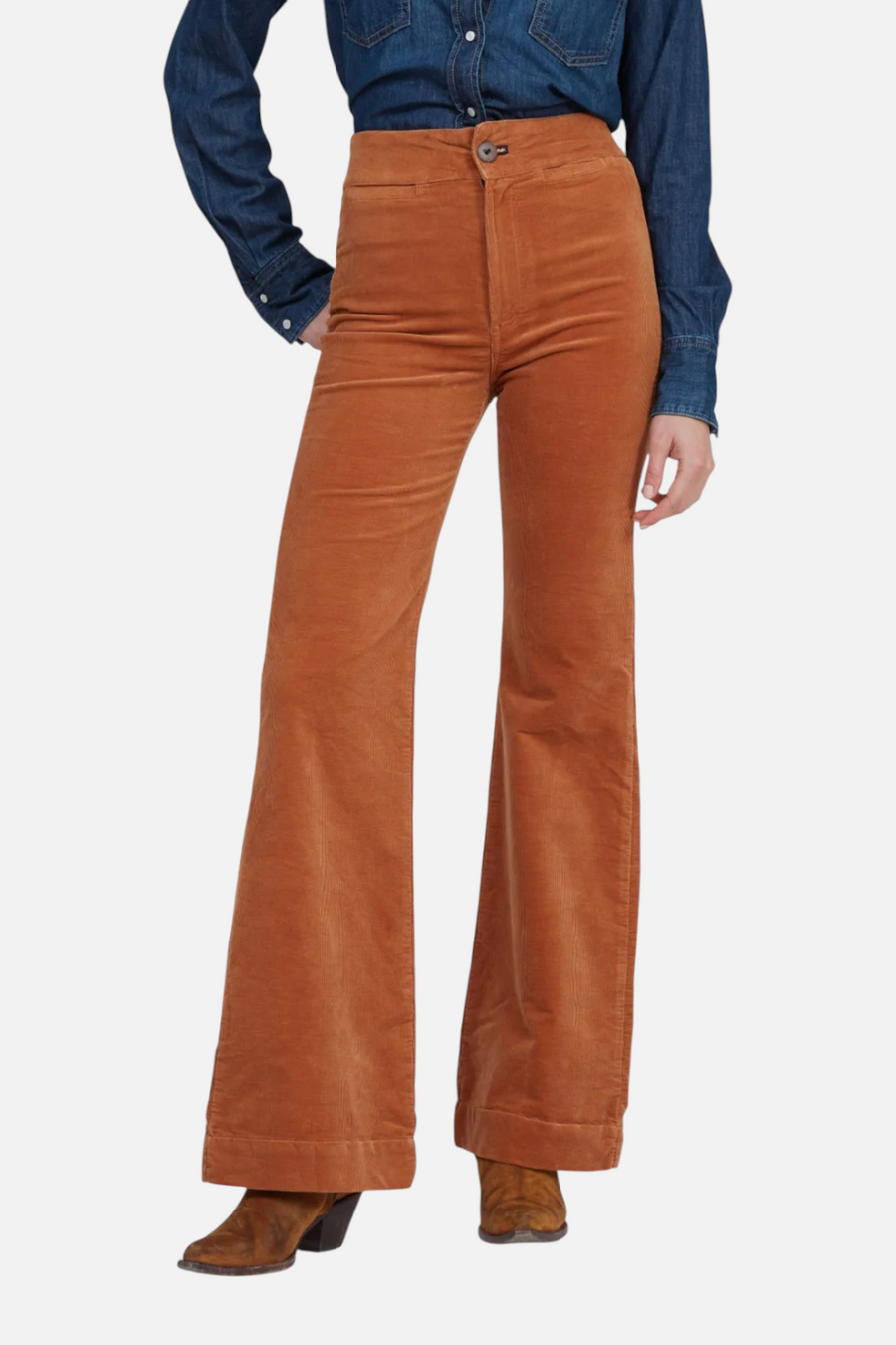 ASKK NY Brighton Wide Leg Corduroy Pant in Caramel – front view
