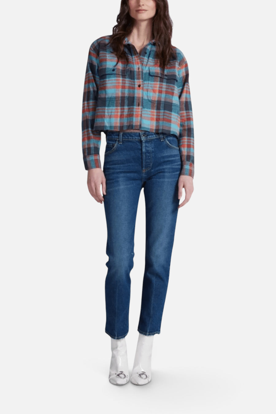 ASKK NY Crosby Flannel Shirt in Hudson Plaid – full length