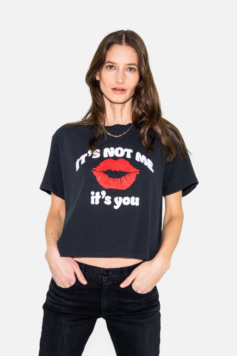 ASKK NY It's Not Me Shrunken Boy Tee in Black – front view