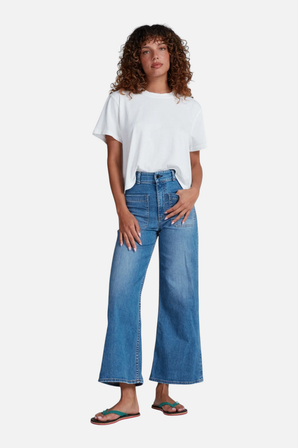 ASKK NY Sailor High-Rise Cropped Wide-Leg Jean in Starboard