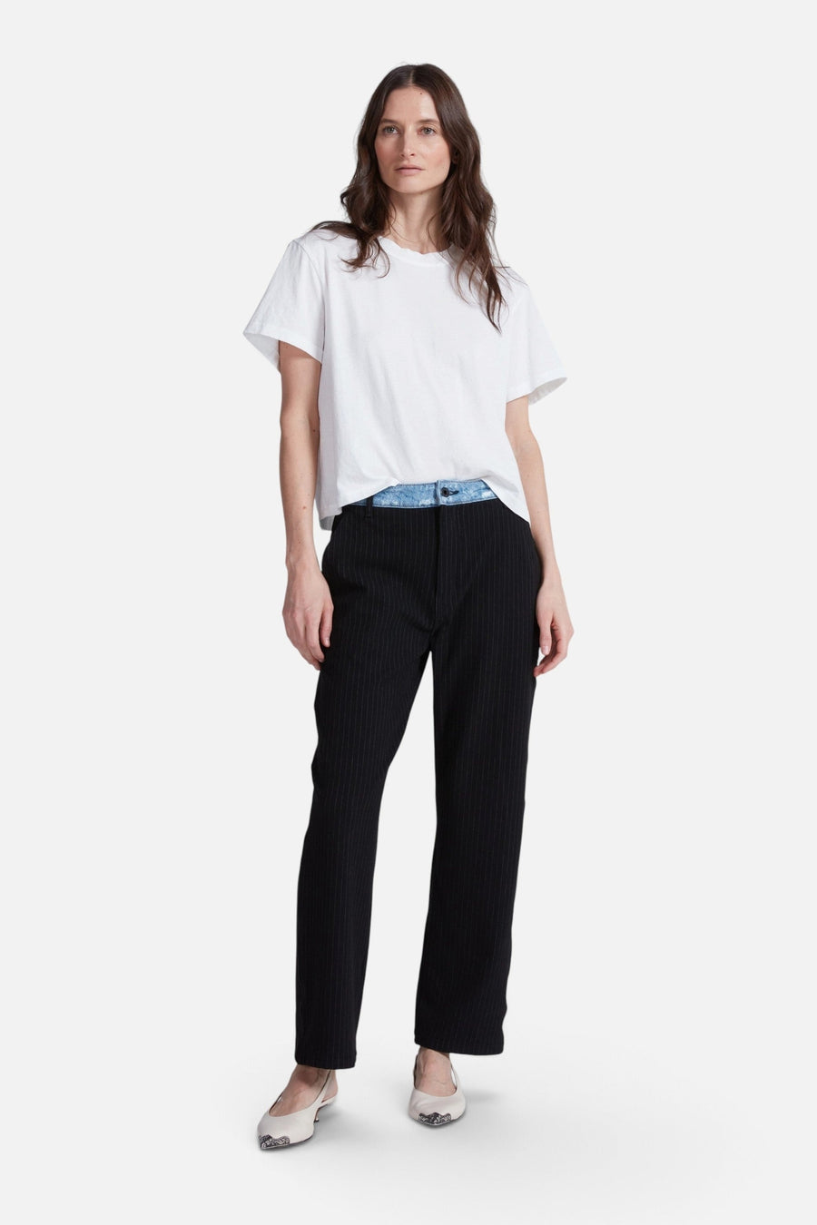 ASKK NY Tomboy WB Pant in Pinstripe – on model