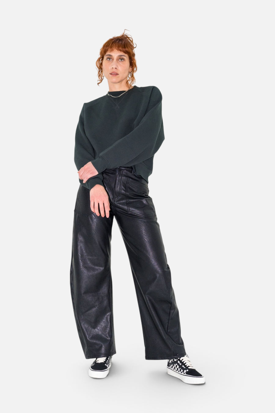 ASKK NY Twisted Barrel Pant in Vegan Leather – front view