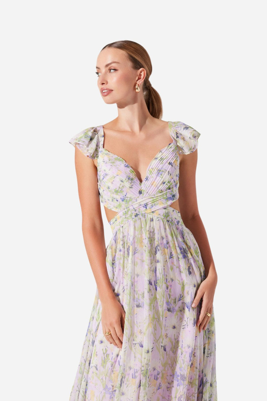 ASTR Primrose Floral Strappy Back Maxi Dress in Lavender Multi – alternate
