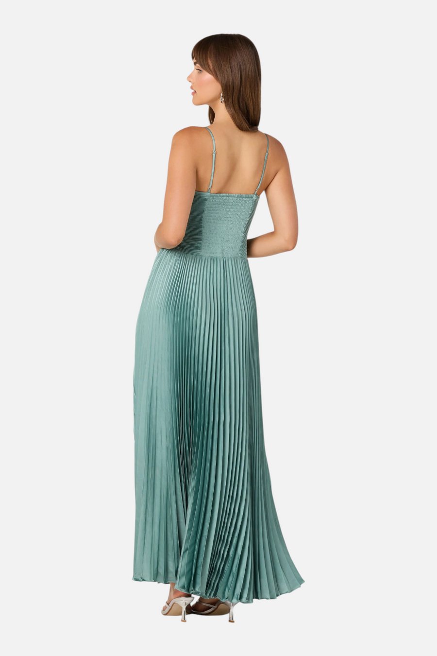 ASTR The Label Alaia Satin Plissé Maxi Dress in Seafoam – alternate
