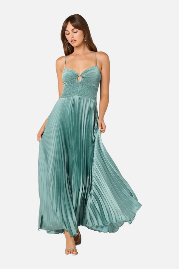 ASTR The Label Alaia Satin Plissé Maxi Dress in Seafoam