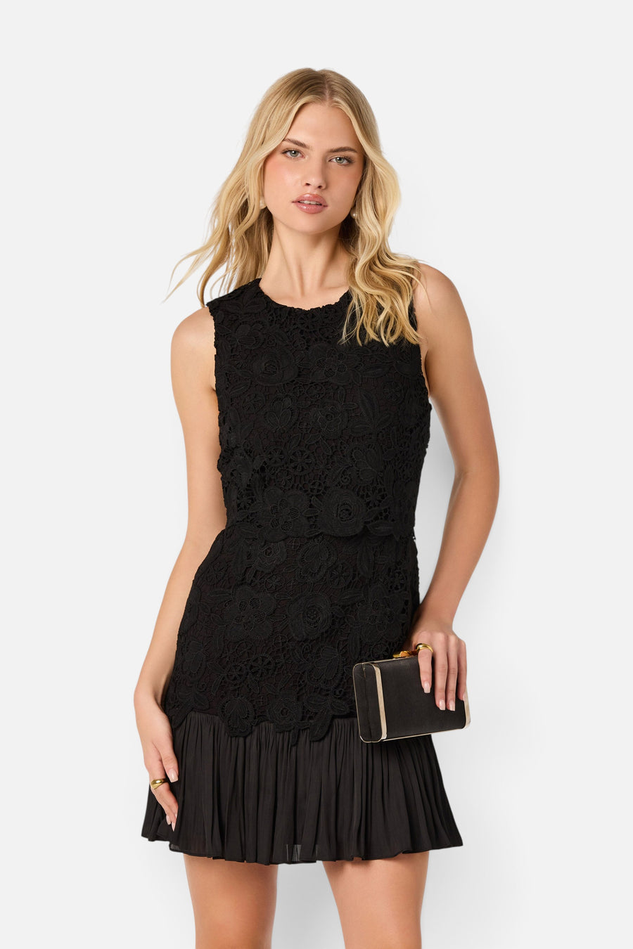 ASTR the Label Berklee Lace Bodice Mini Dress in Black – front view