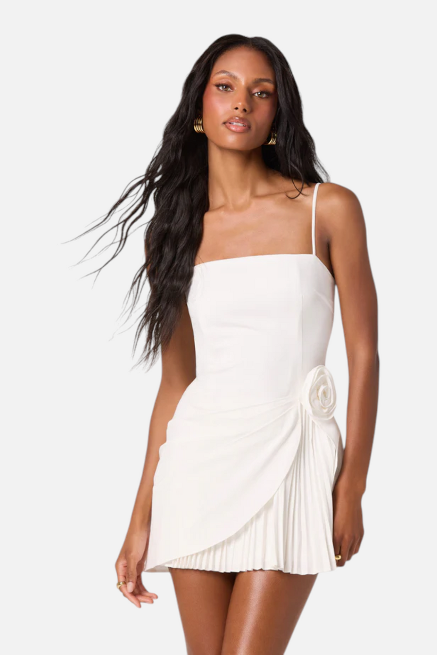 ASTR The Label Blake Pleated Mini Dress in White – front view
