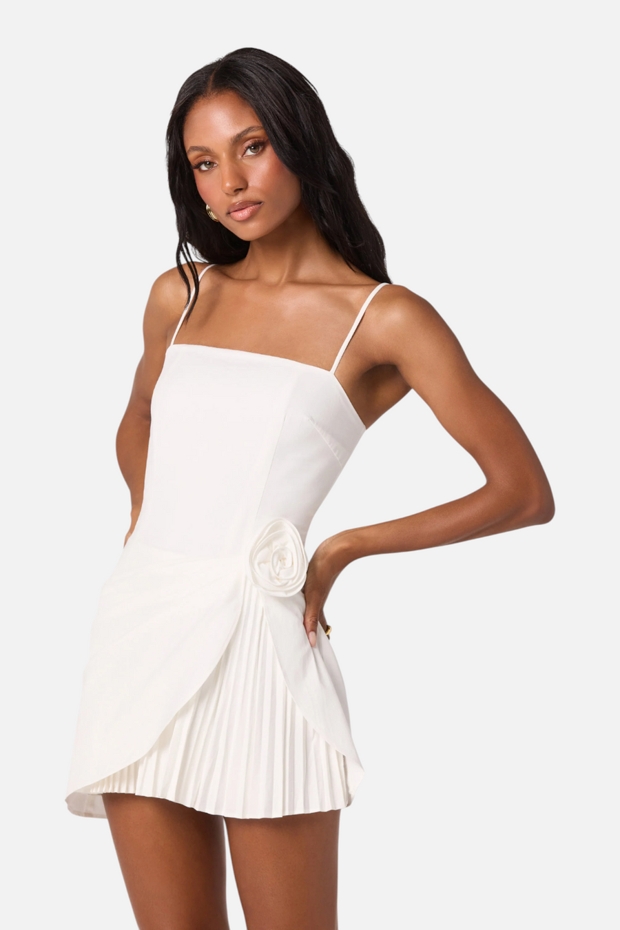 ASTR The Label Blake Pleated Mini Dress in White – side view