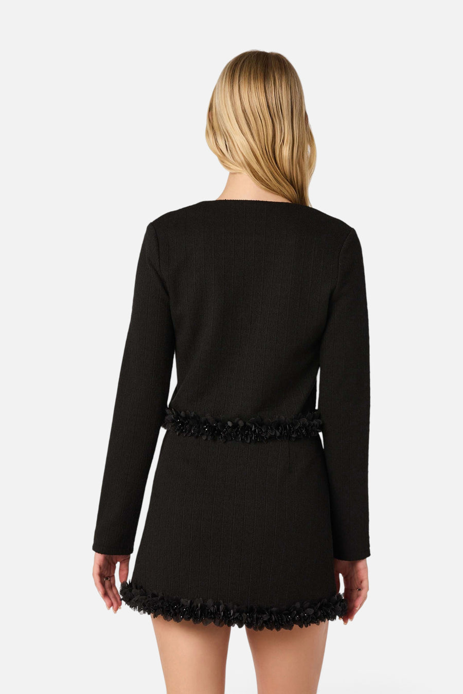 ASTR the Label Claire Beaded Flower Tweed Jacket in Black – detail