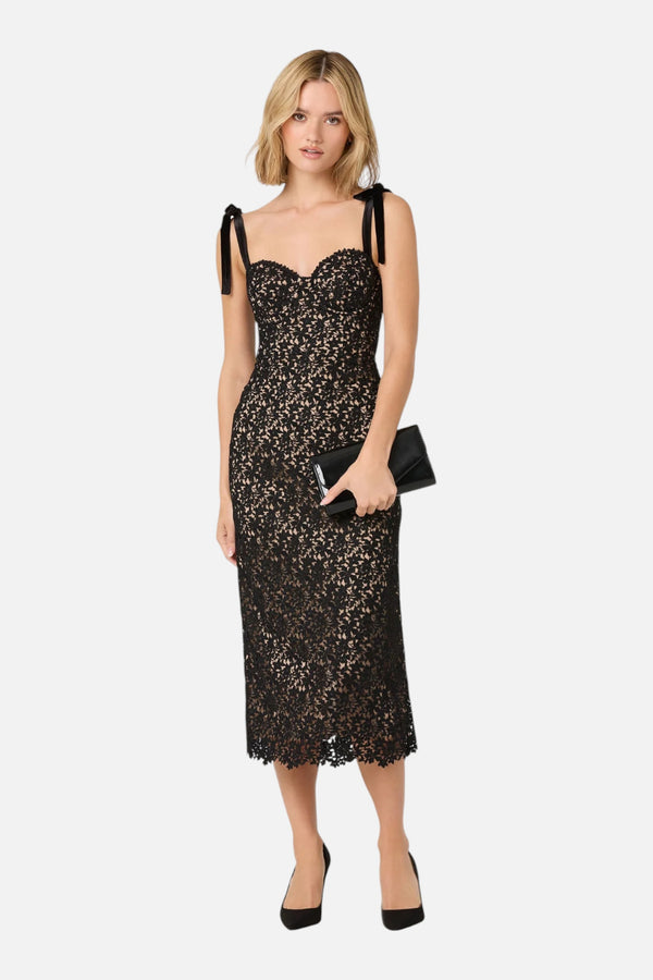 Astr the Label Donne Floral Lace Midi Dress in Black & Nude