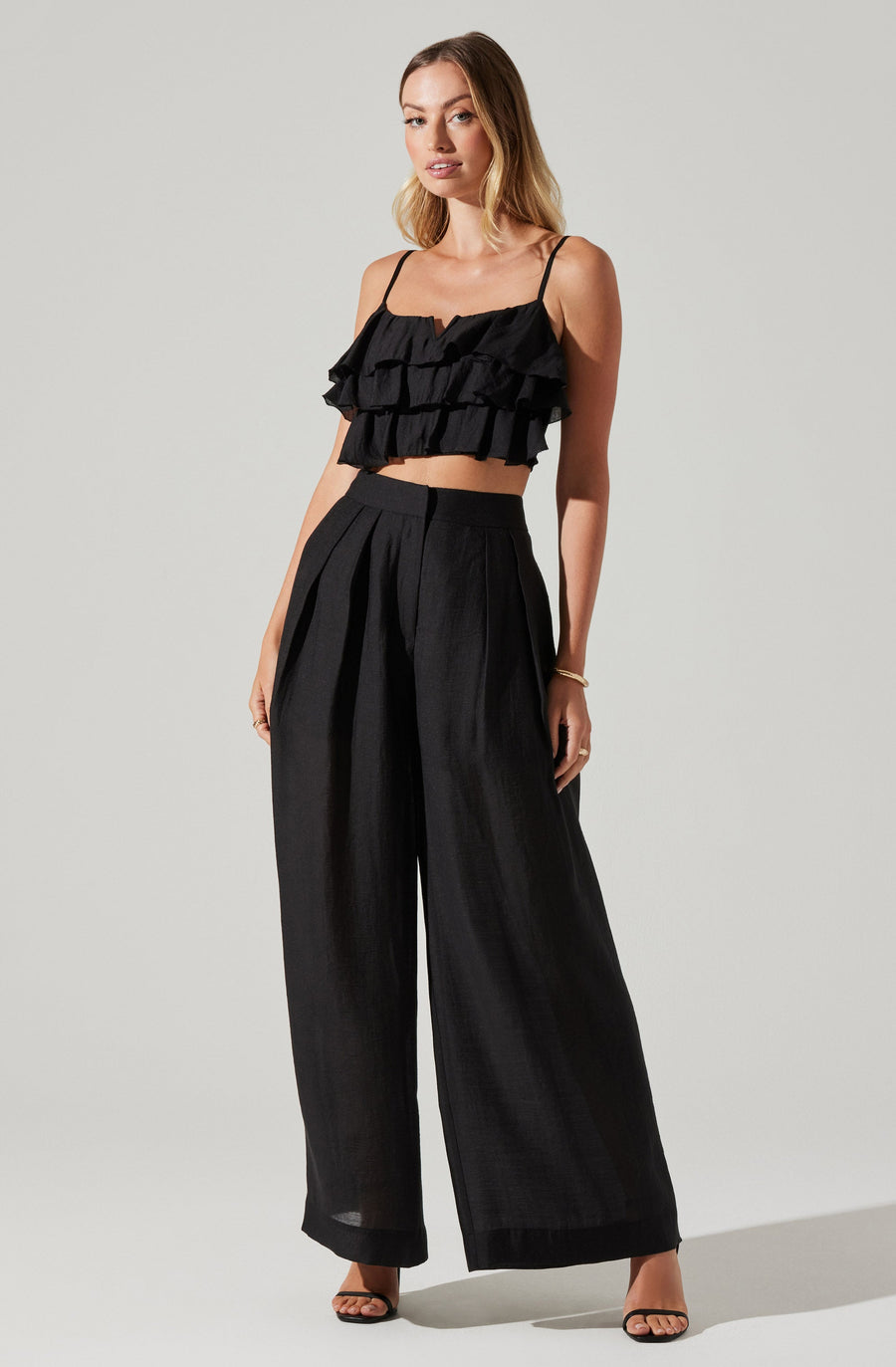 ASTR The Label Elyana Ruffle Crop Top in Black – back view
