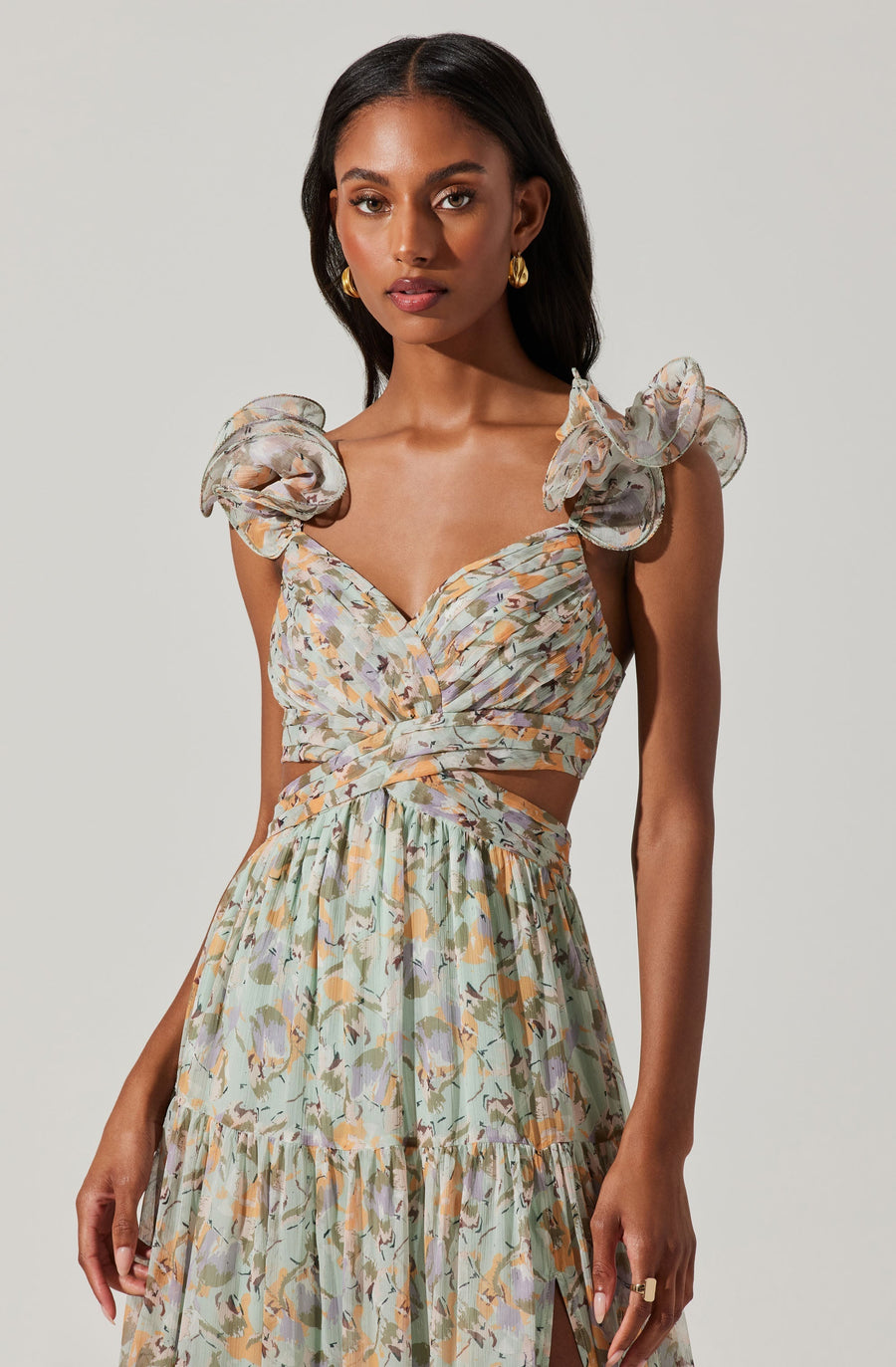 ASTR The Label Fritillaria Maxi Cut Out Dress in Mint Purple – back view
