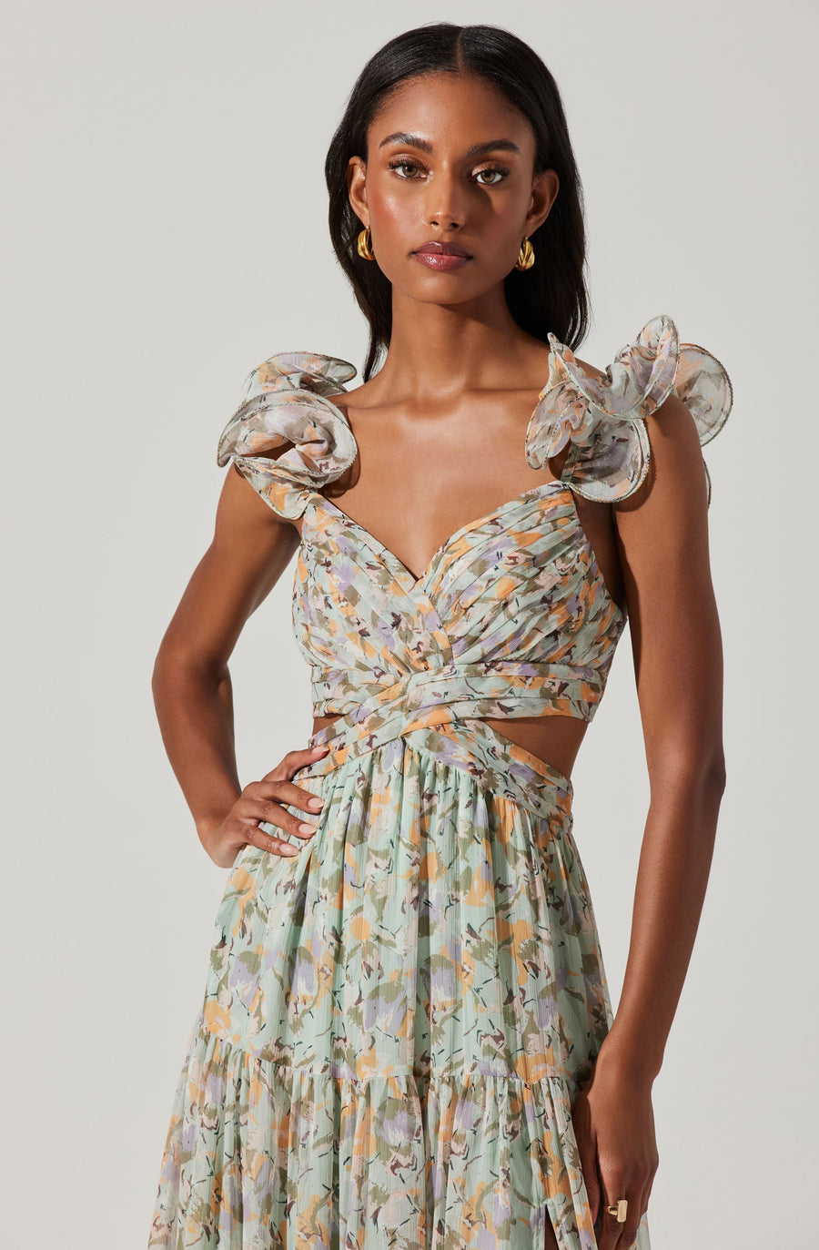 ASTR The Label Fritillaria Maxi Cut Out Dress in Mint Purple – detail