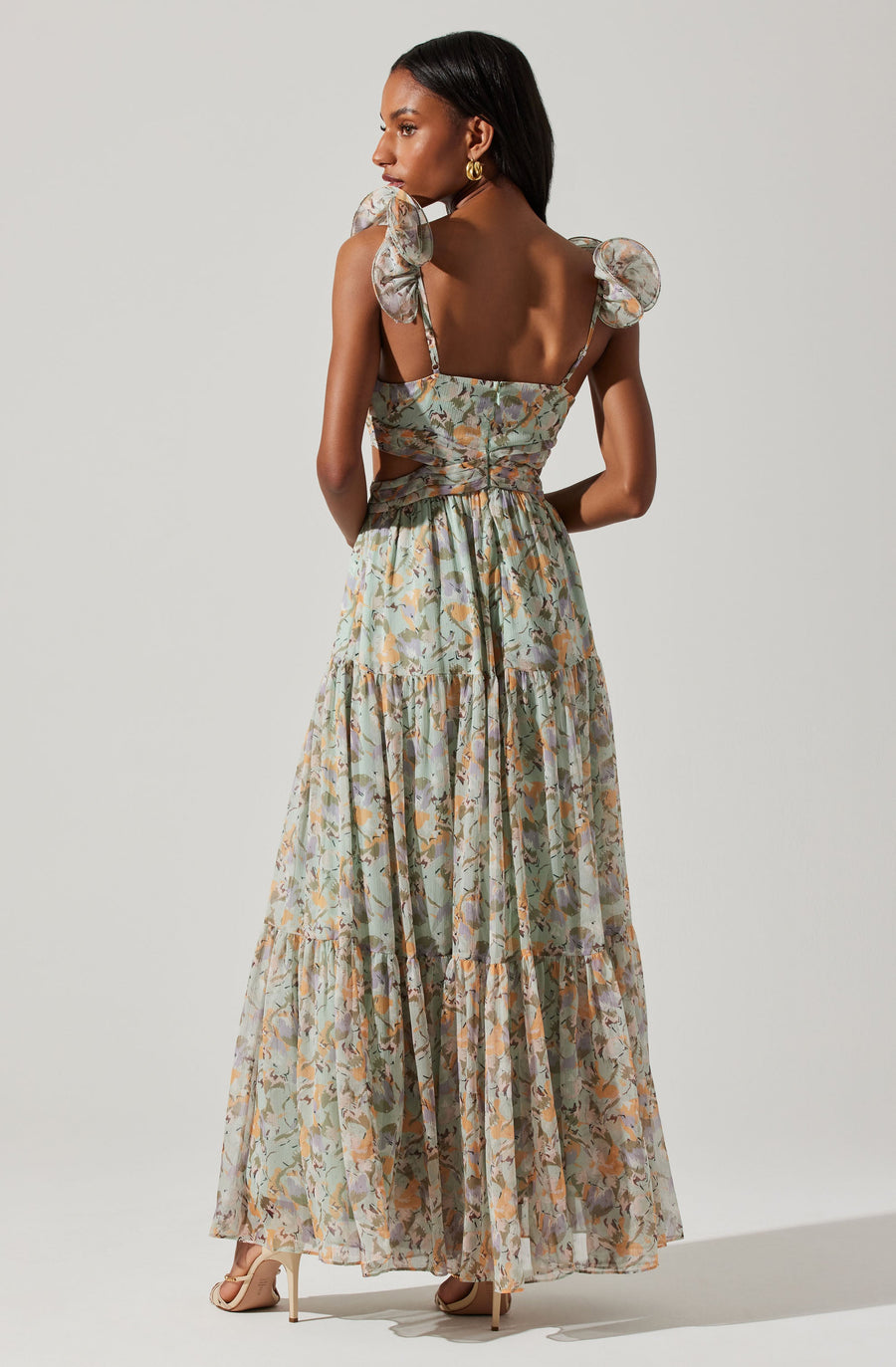 ASTR The Label Fritillaria Maxi Cut Out Dress in Mint Purple – flat lay