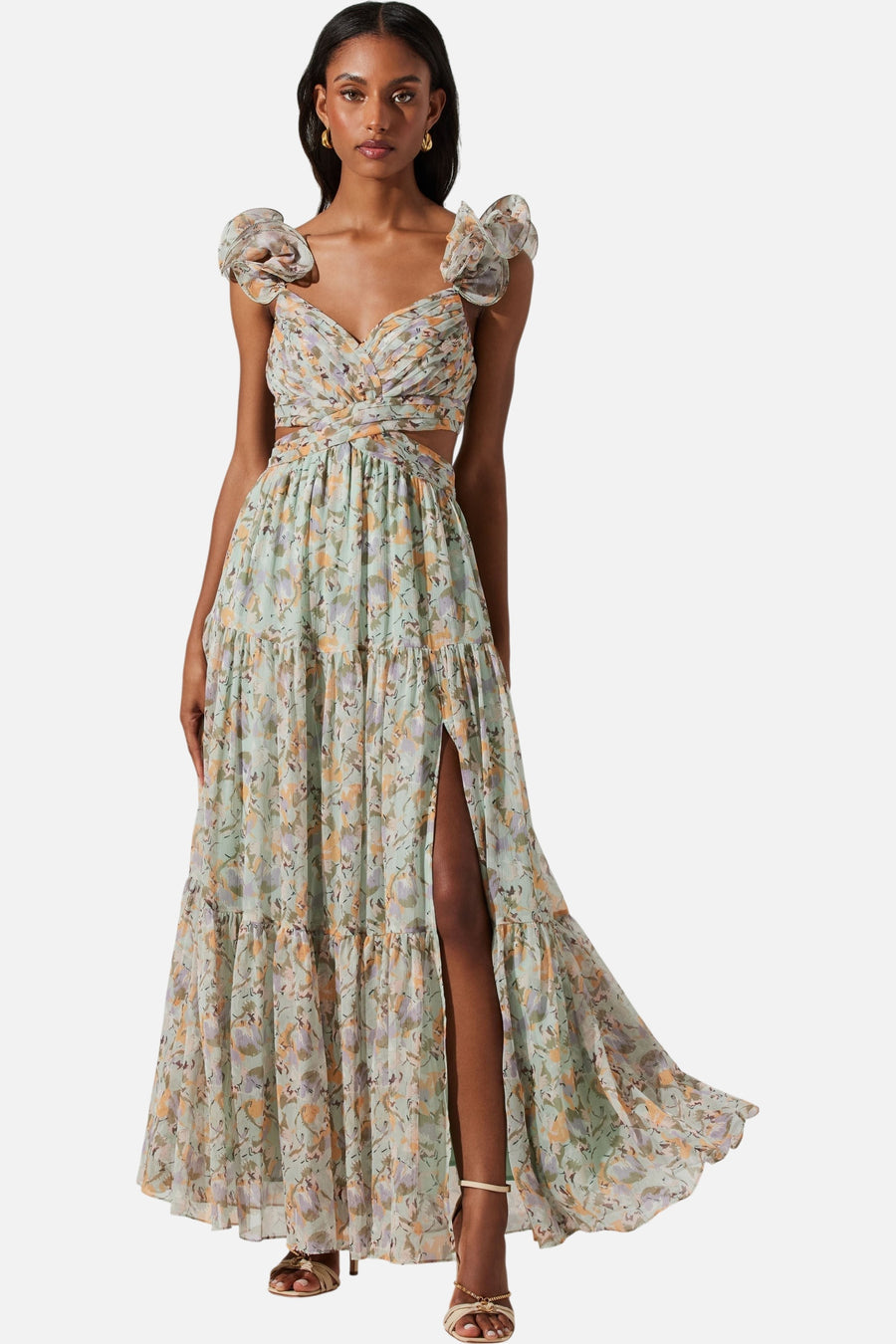ASTR The Label Fritillaria Maxi Cut Out Dress in Mint Purple – side view