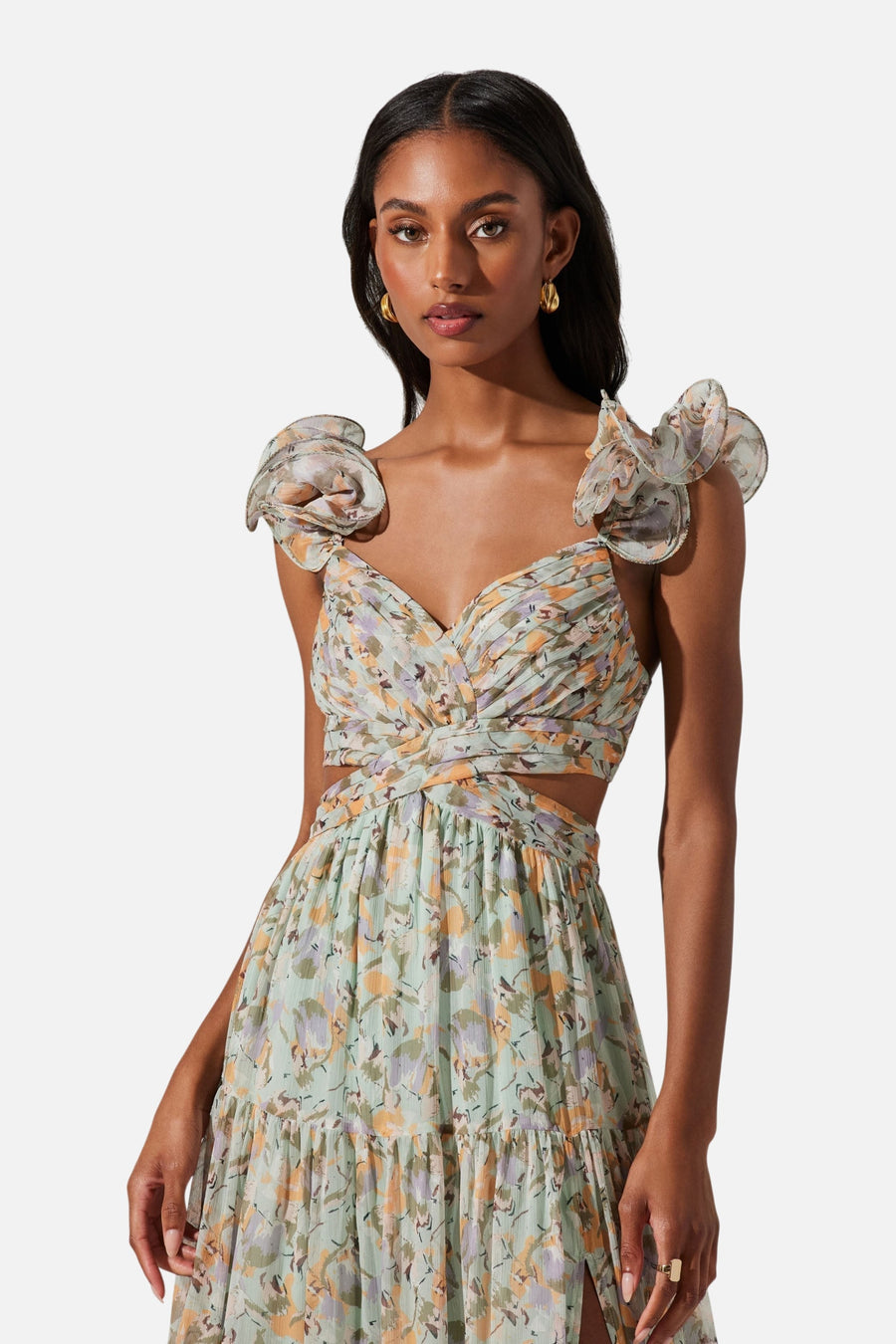 ASTR The Label Fritillaria Maxi Cut Out Dress in Mint Purple – side view