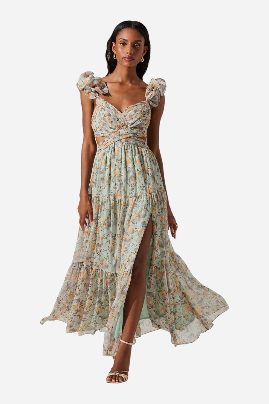 ASTR The Label Fritillaria Maxi Cut Out Dress in Mint Purple – side view