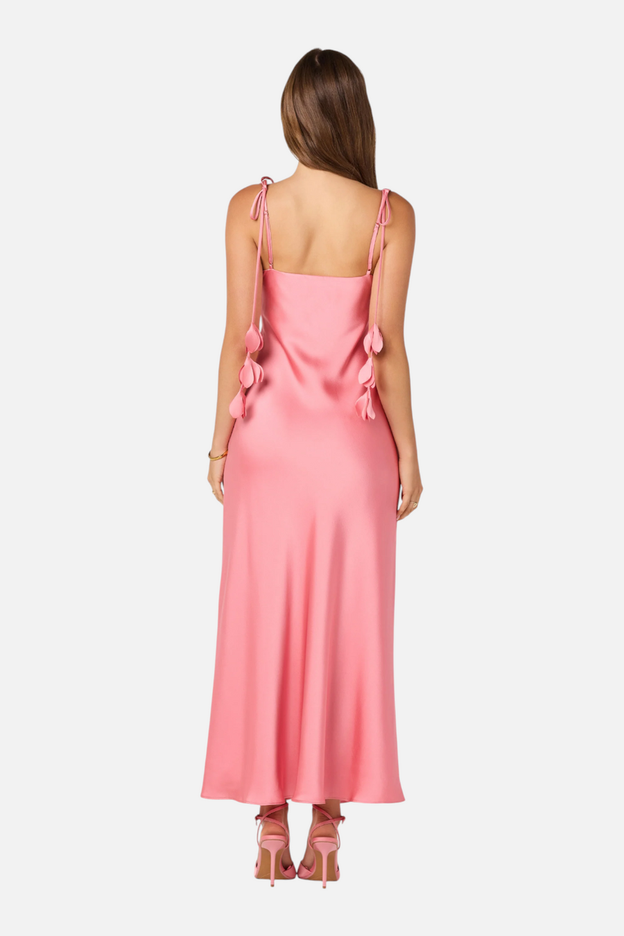 ASTR The Label Hera Satin Maxi Dress in Coral – detail