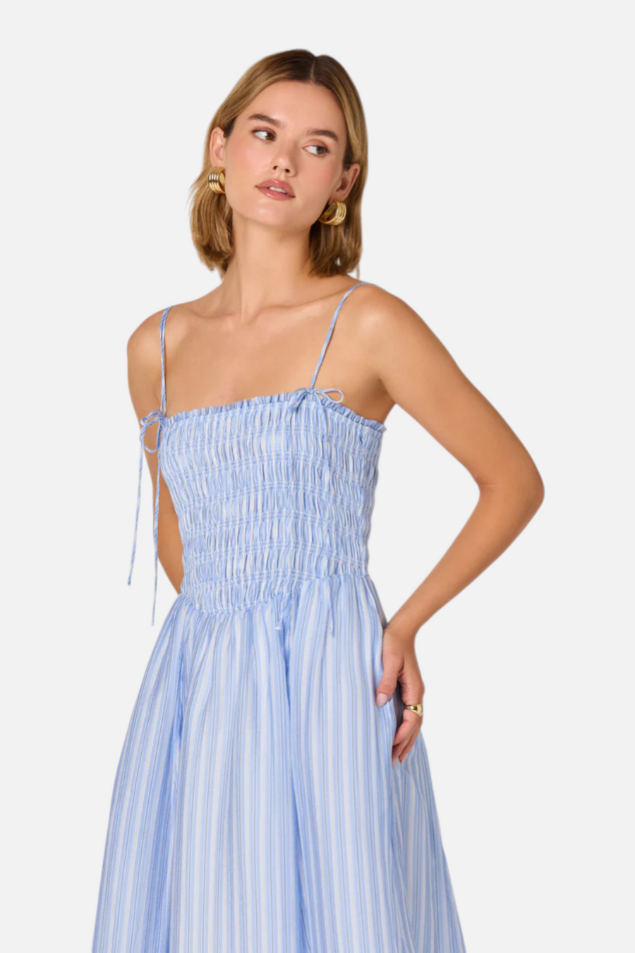 Astr the Label Lahela Smocked Mini Dress in Blue – back view