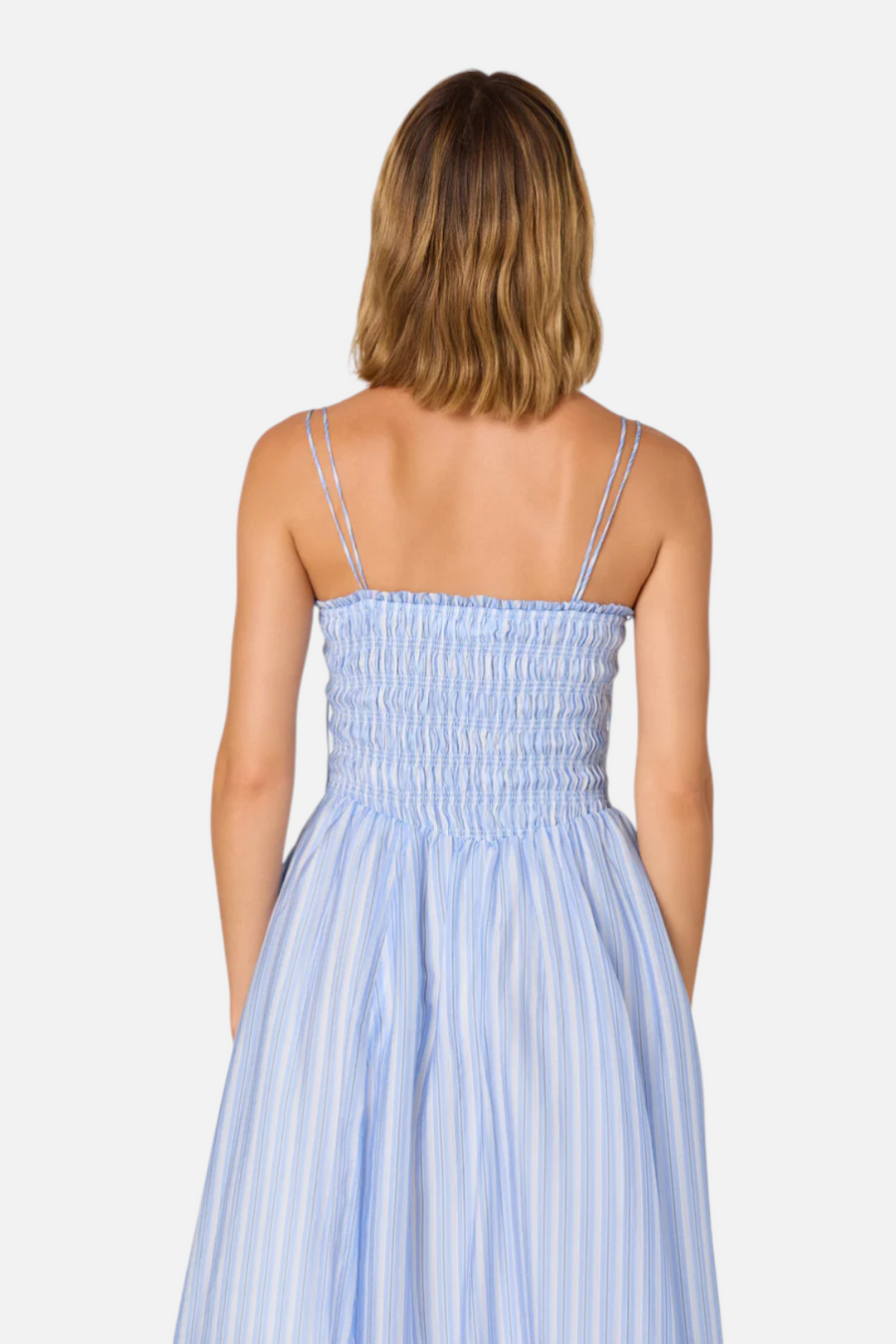Astr the Label Lahela Smocked Mini Dress in Blue – detail
