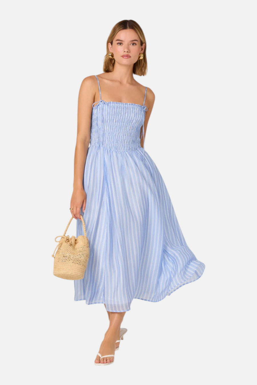 Astr the Label Lahela Smocked Mini Dress in Blue – front view